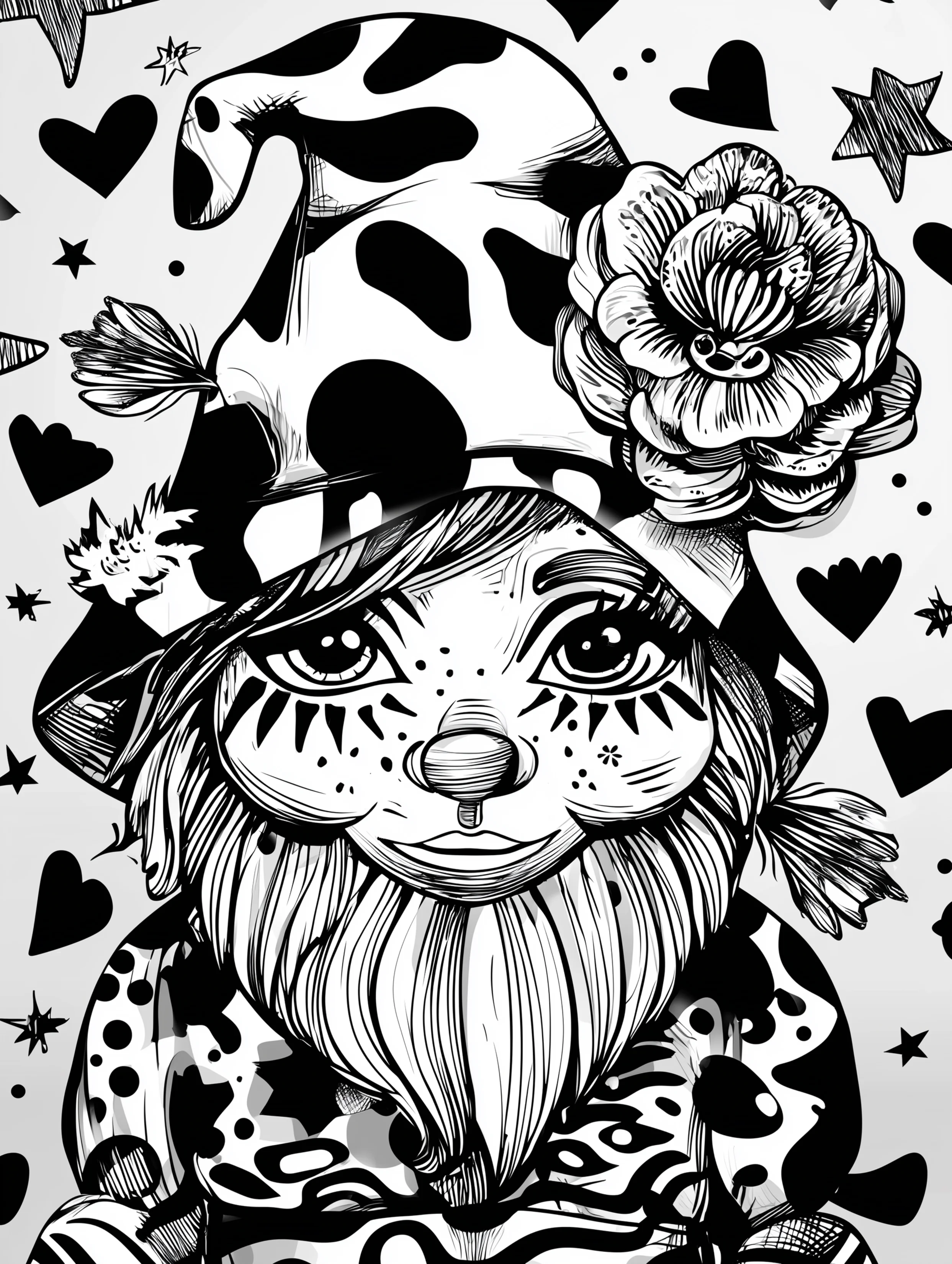 Free printable gnome coloring page for adults featuring a gnome with long lashes